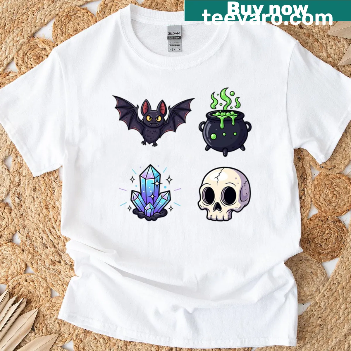 Whimsical cauldron design for Halloween on a T-shirt — on a men's t-shirt