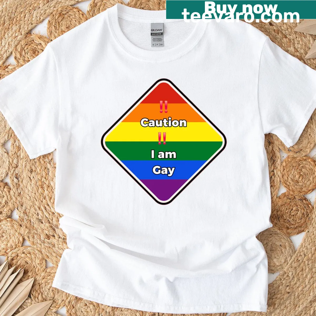Humorous warning sign graphic T-shirt declaring pride. — on a men's t-shirt