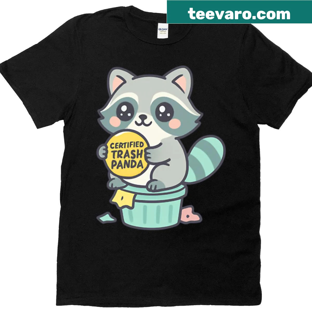 Text-based graphic with 'Certified Trash Panda' on a T-shirt — on a men's t-shirt