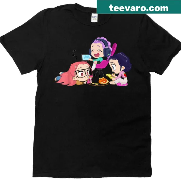 Chibi cartoon character relaxing at home on a T-shirt