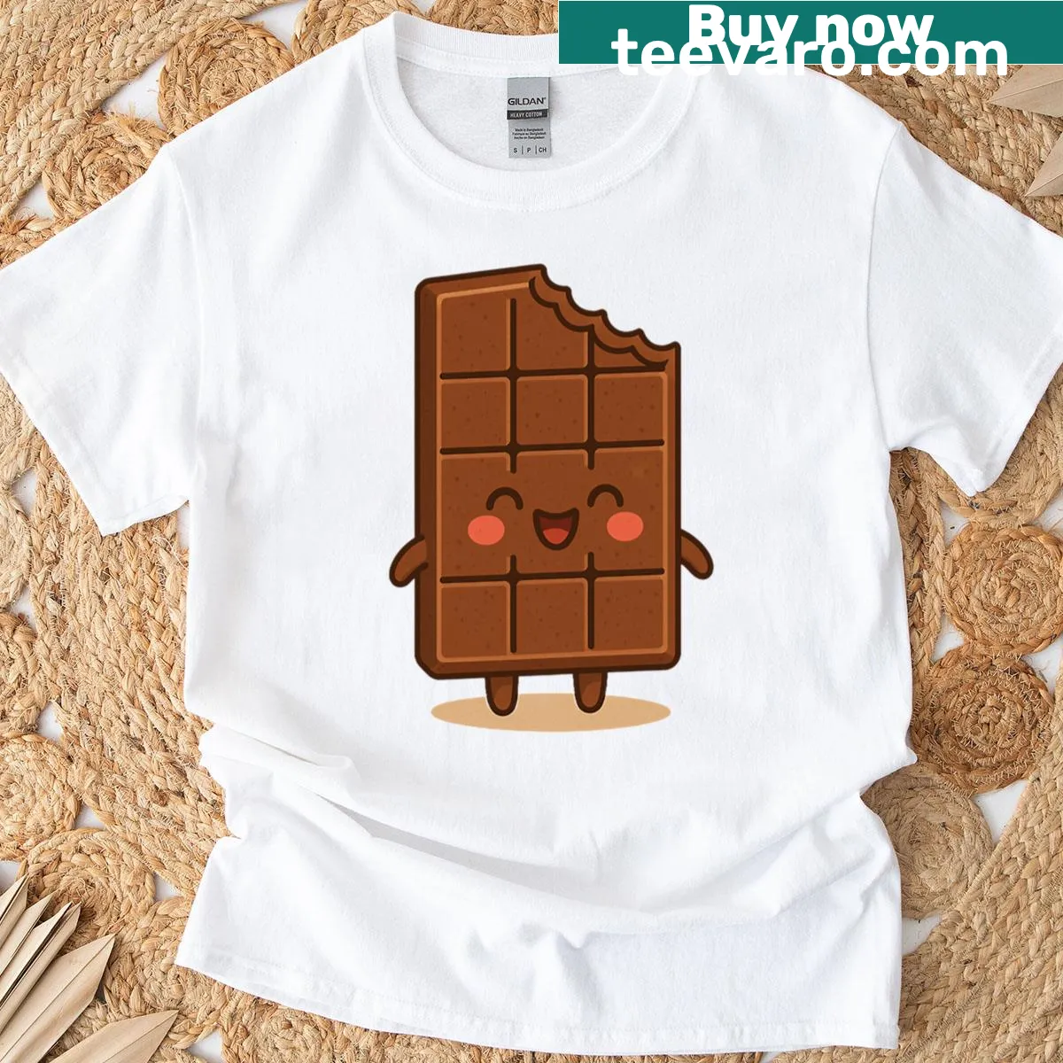 Cartoon chocolate character graphic on Choco Buddy T-shirt — on a men's t-shirt