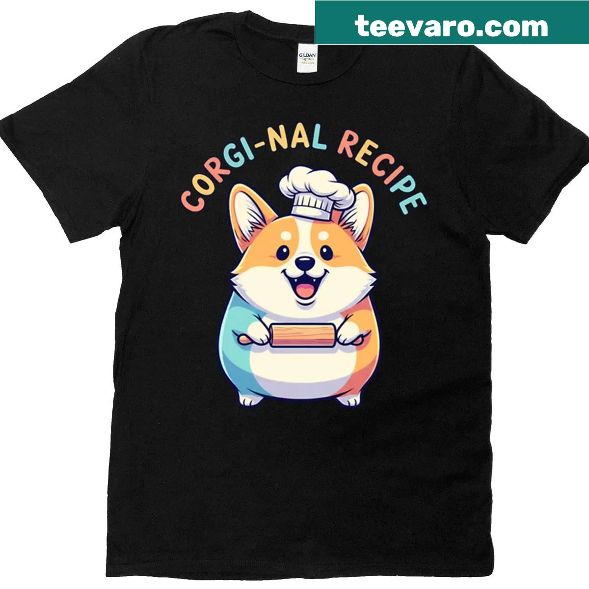 Chubby corgi chef cooking illustration on a t-shirt — on a men's t-shirt