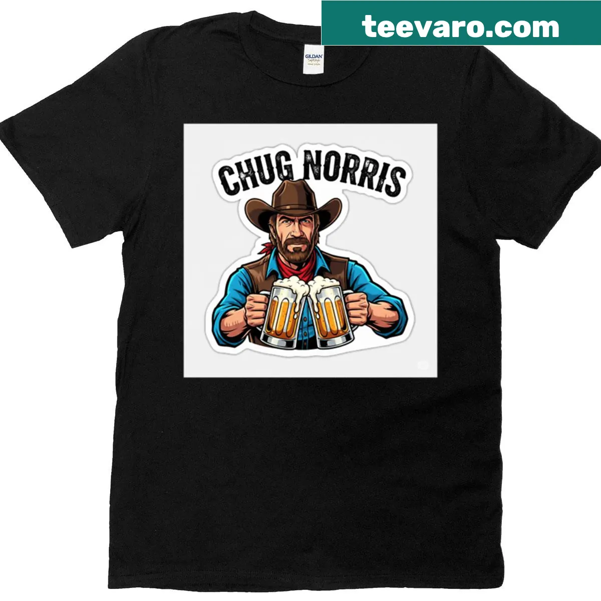 Funny text t-shirt featuring 'Chug Norris' graphic — on a men's t-shirt