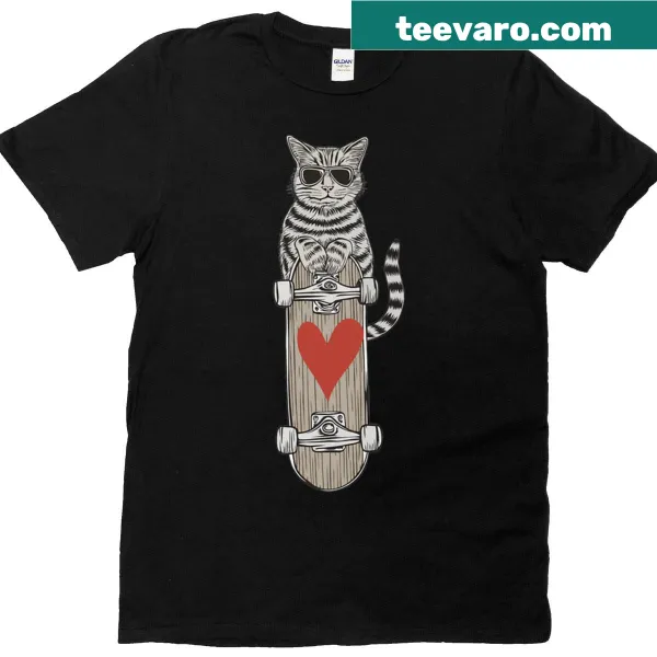 Hipster cat on a skateboard illustrated on a t-shirt
