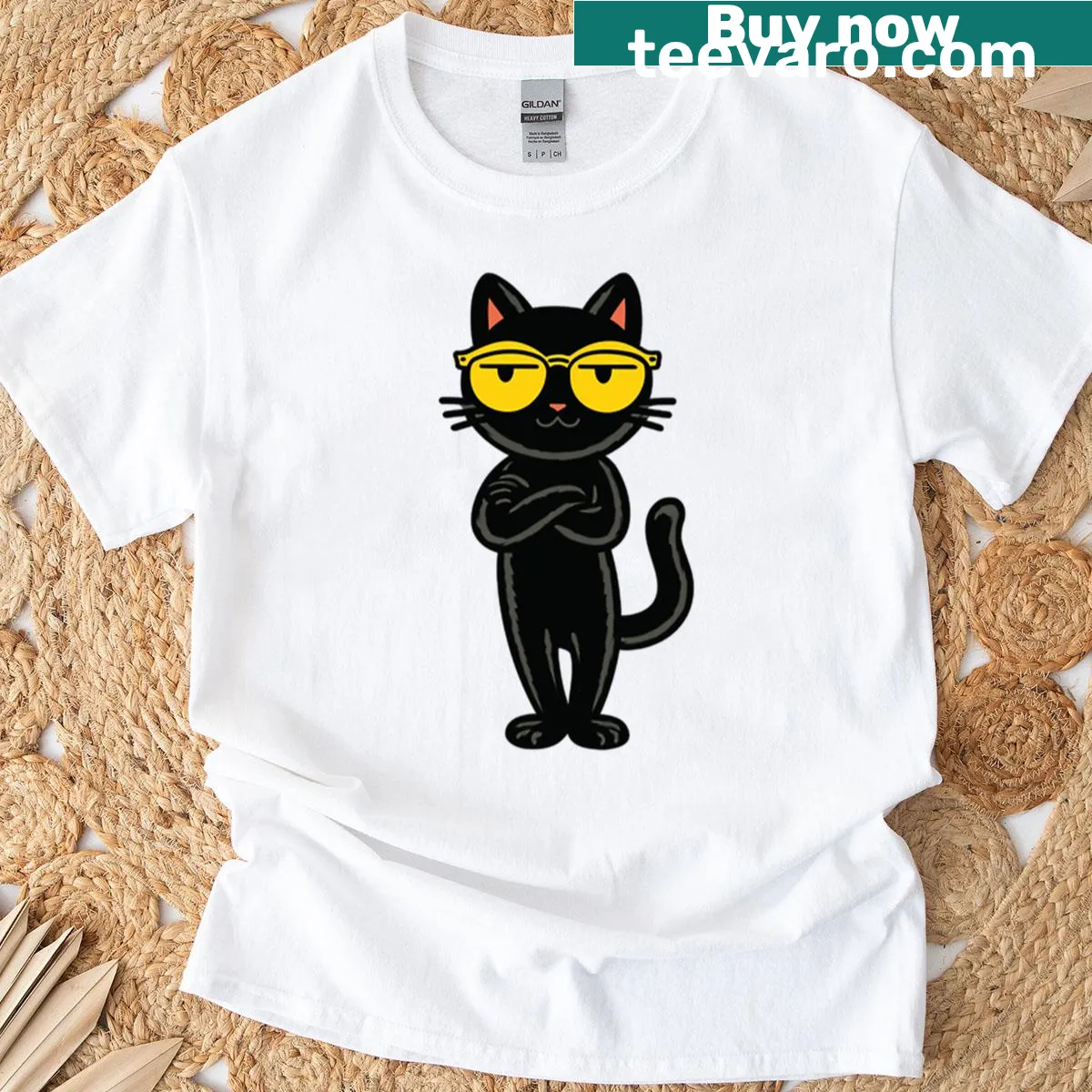 Cartoon T-shirt featuring a cool cat with sunglasses in oversized style. — on a men's t-shirt