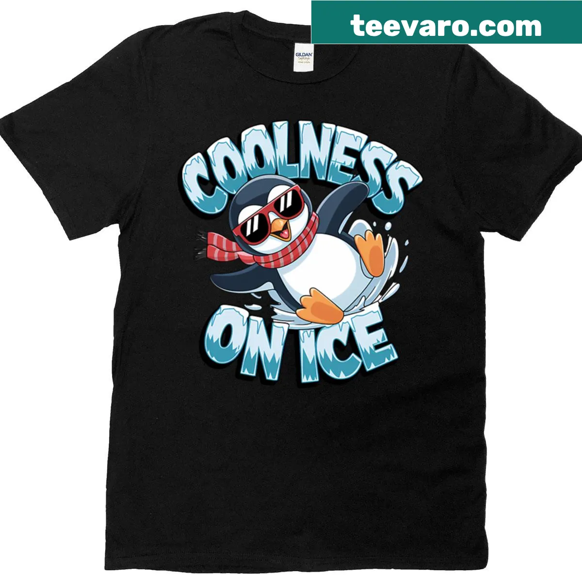 Boxy T-shirt with a cheerful penguin illustration on ice — on a men's t-shirt