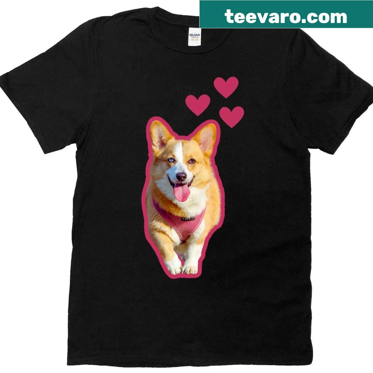 Cute corgi surrounded by hearts graphic on a T-shirt — on a men's t-shirt