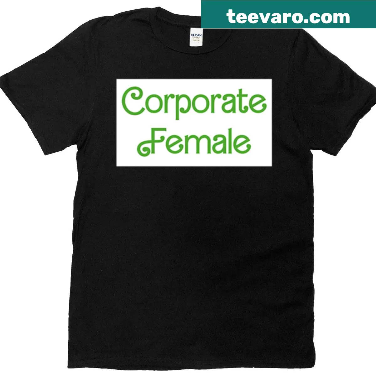 Minimalist vintage-style green corporate women's T-shirt — on a men's t-shirt