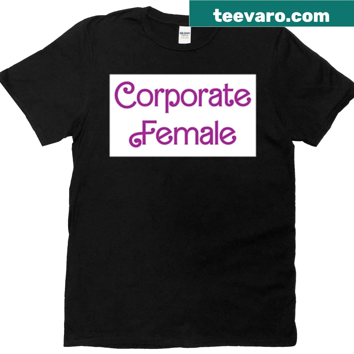 Purple T-shirt with corporate-themed text designed for women — on a men's t-shirt