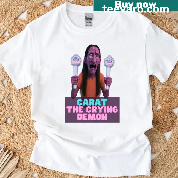 Cute crying demon graphic K-Pop t-shirt for Seventeen fans.