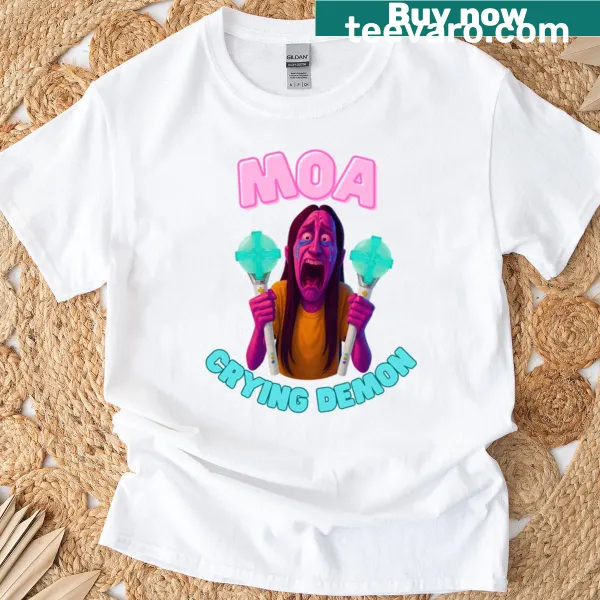 Illustration of a crying demon character for K-pop fans on a t-shirt