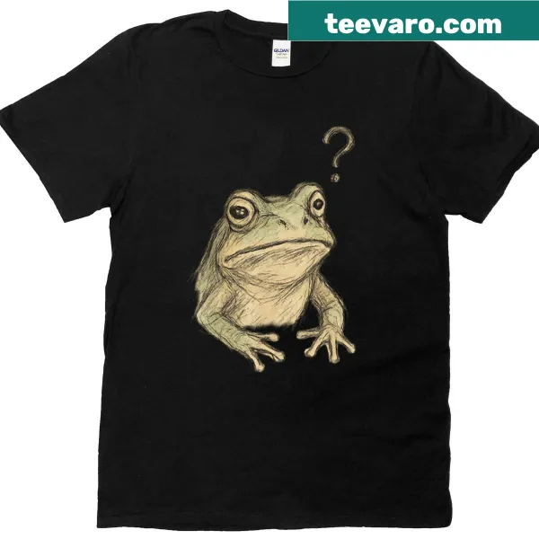 Curious frog with question mark graphic