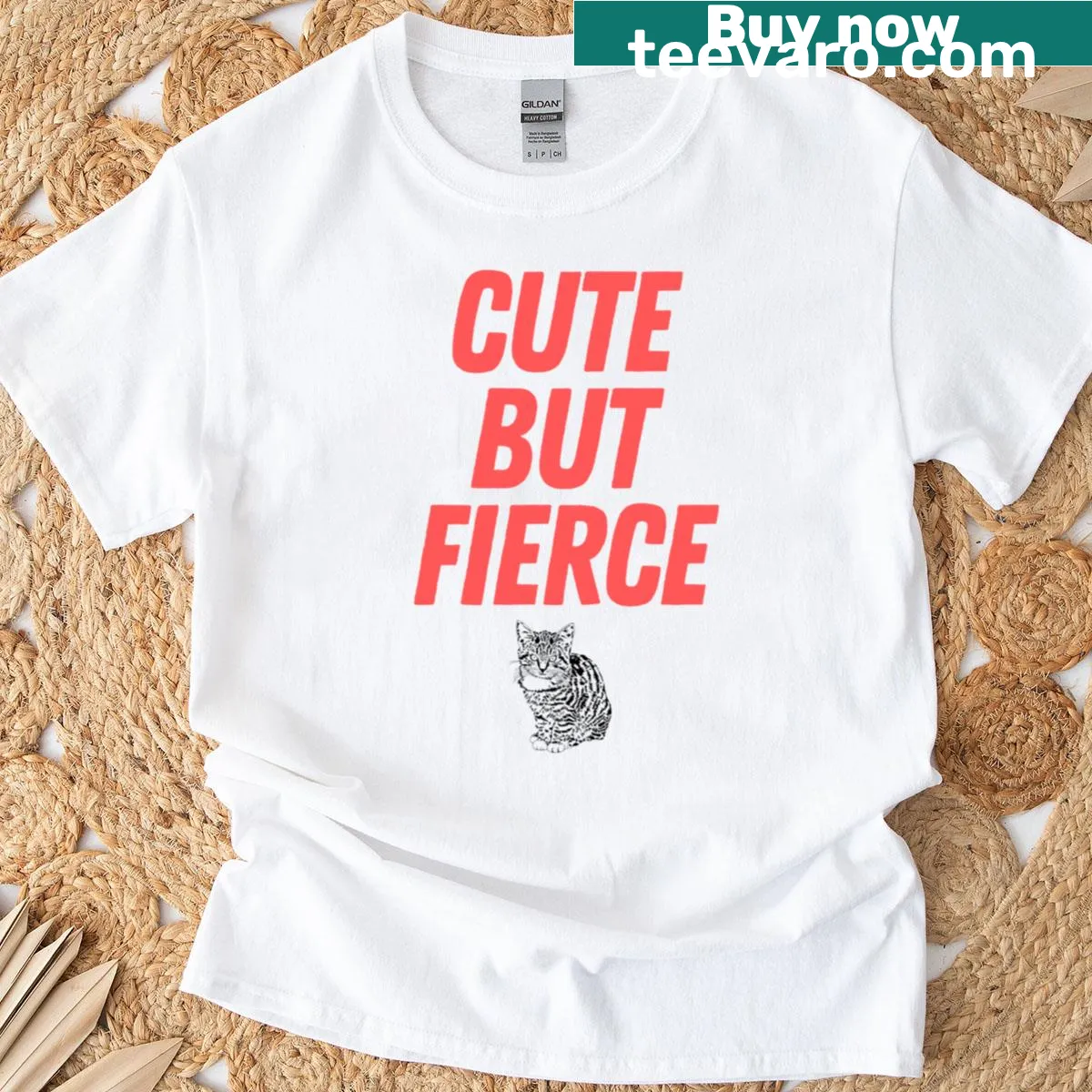 Illustration of a cute but fierce kitten on a T-shirt — on a men's t-shirt