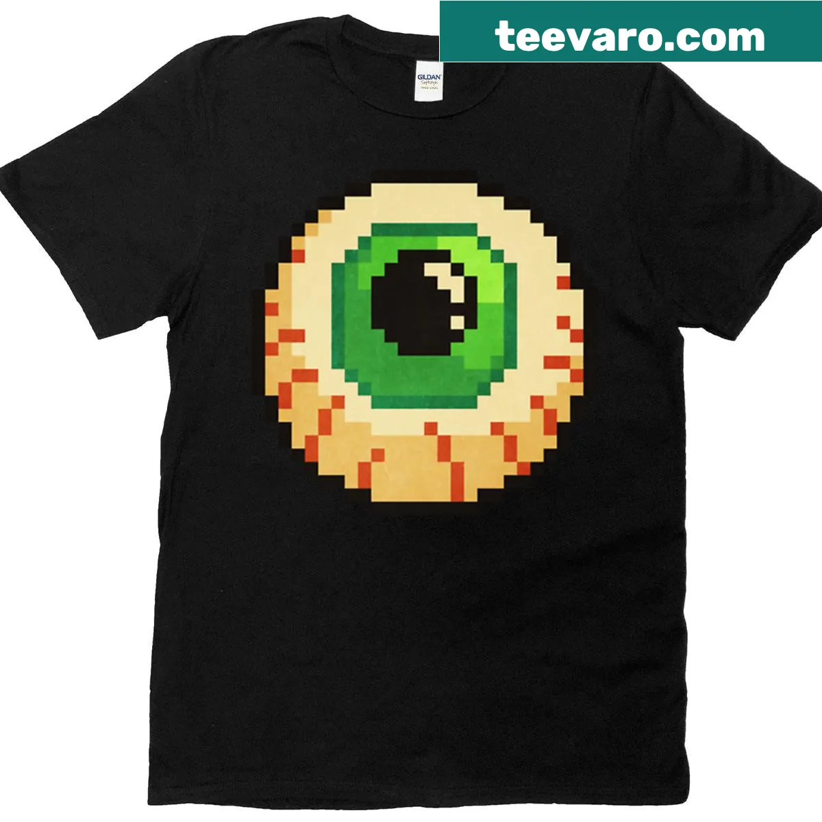 Pixel art fleshy eyeball graphic oversized T-shirt — on a men's t-shirt