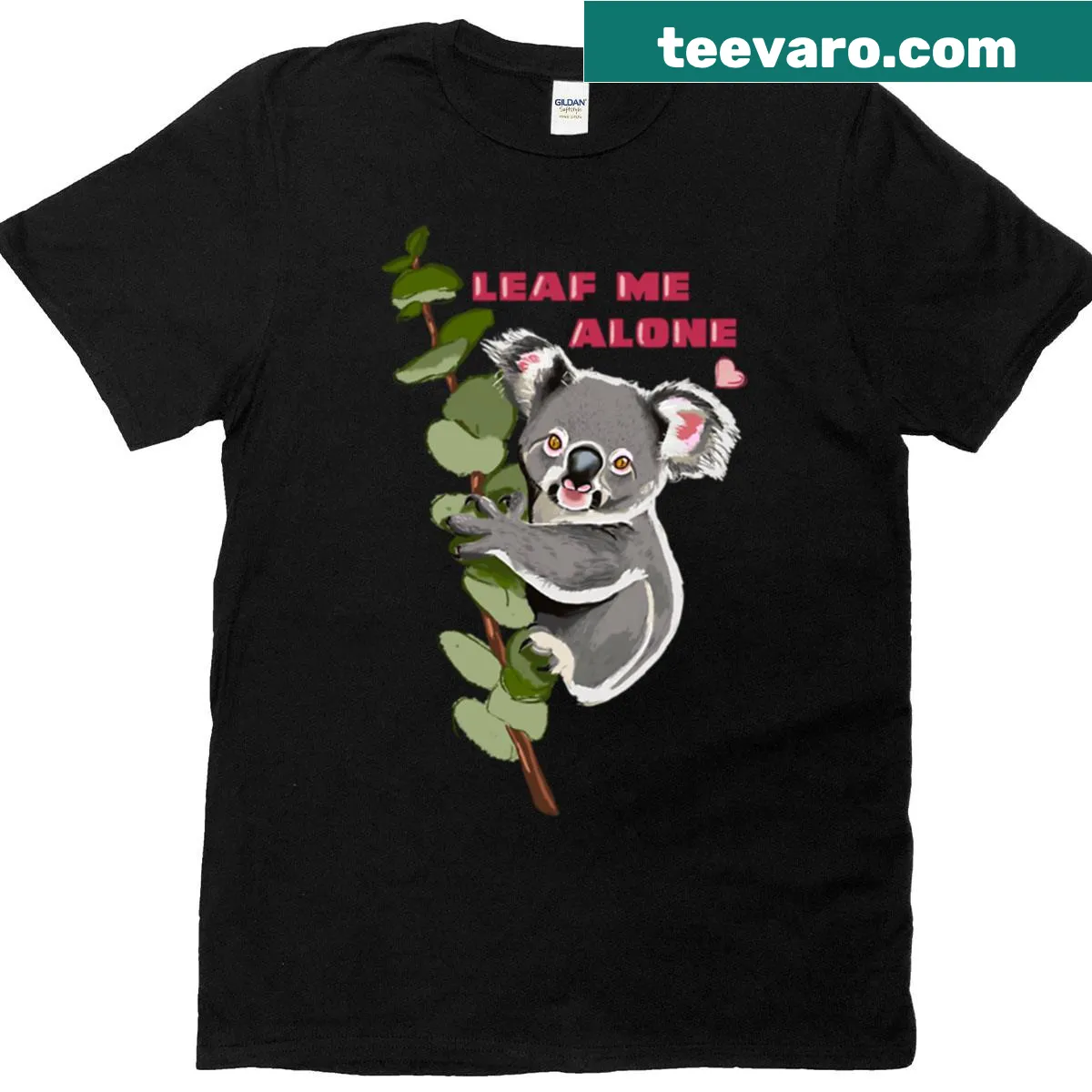Cute koala holding eucalyptus branch graphic T-shirt — on a men's t-shirt