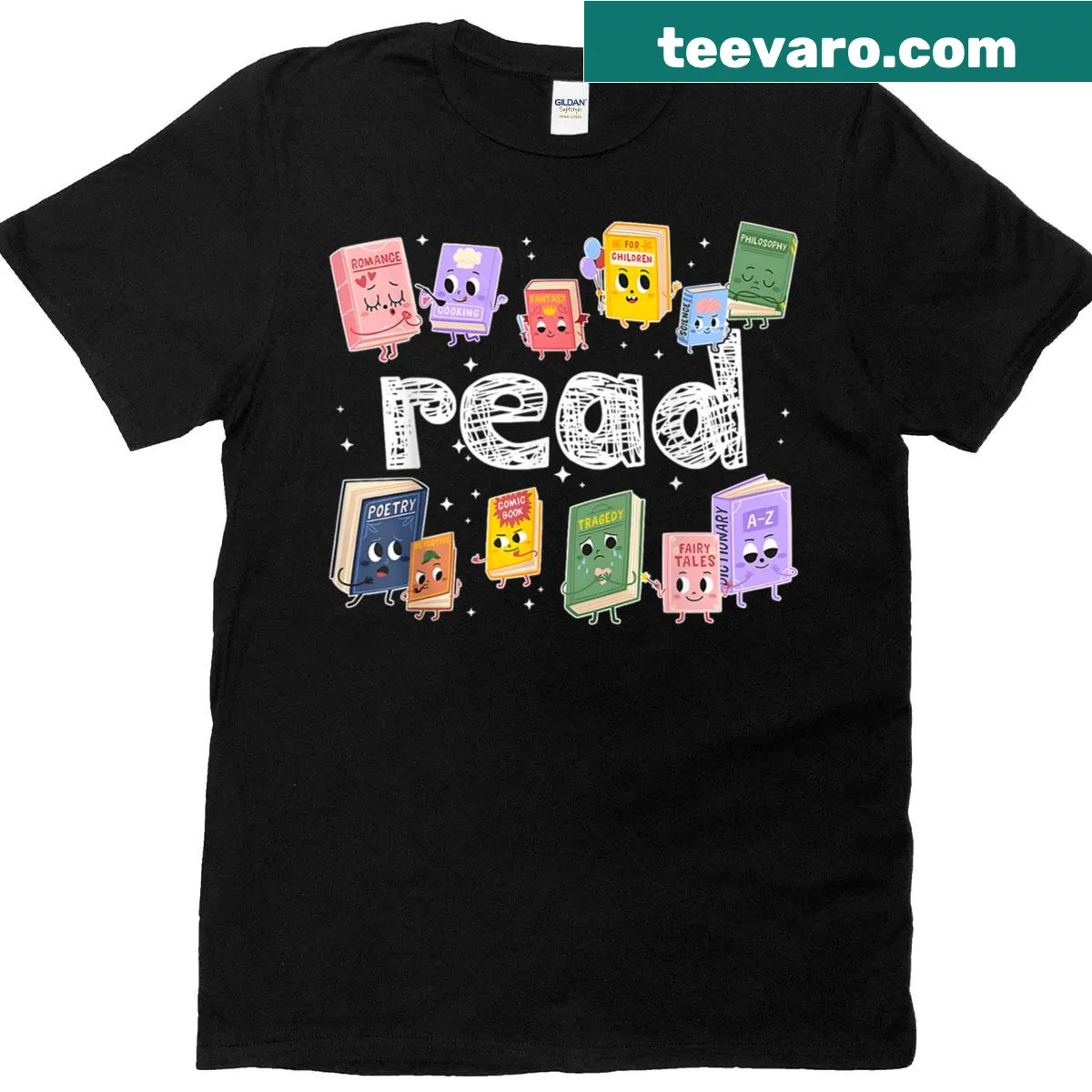 Illustrative design featuring a book for teachers and classroom lovers — on a men's t-shirt