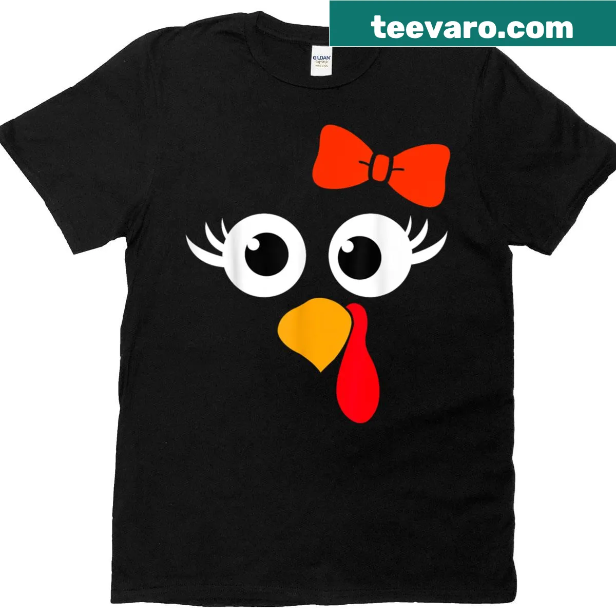 Thanksgiving t-shirt with a cute turkey face and ribbon — on a men's t-shirt