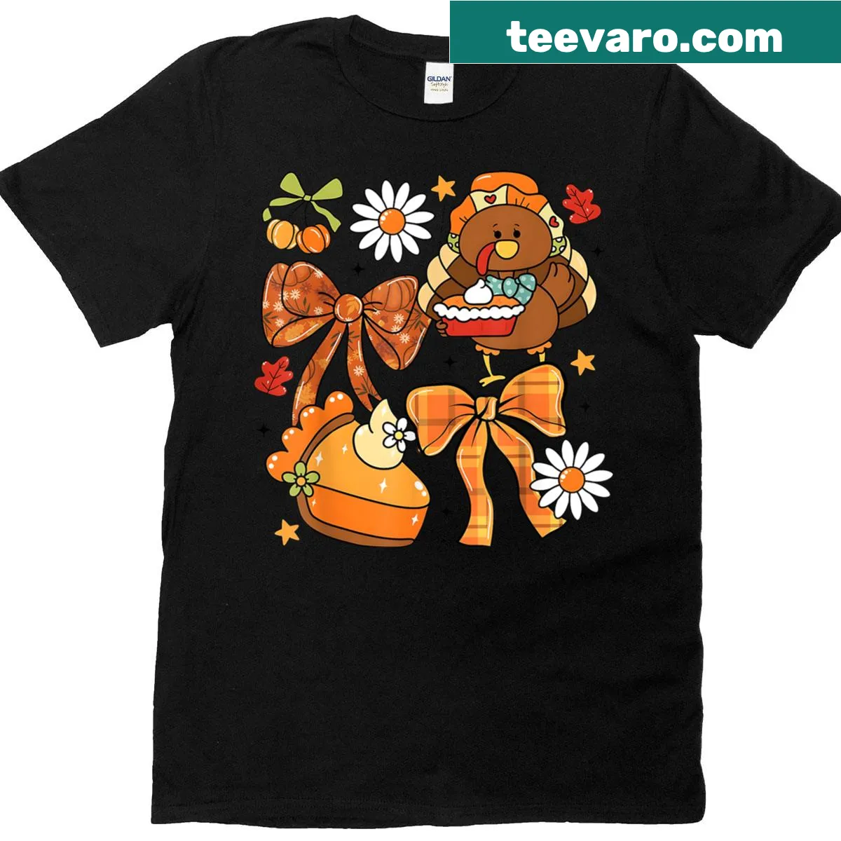 Cute turkey with a bow illustration for Thanksgiving on T-shirt — on a men's t-shirt