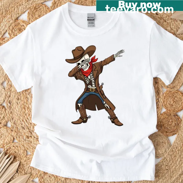 Funny dabbing skeleton cowboy graphic for Halloween T-shirt