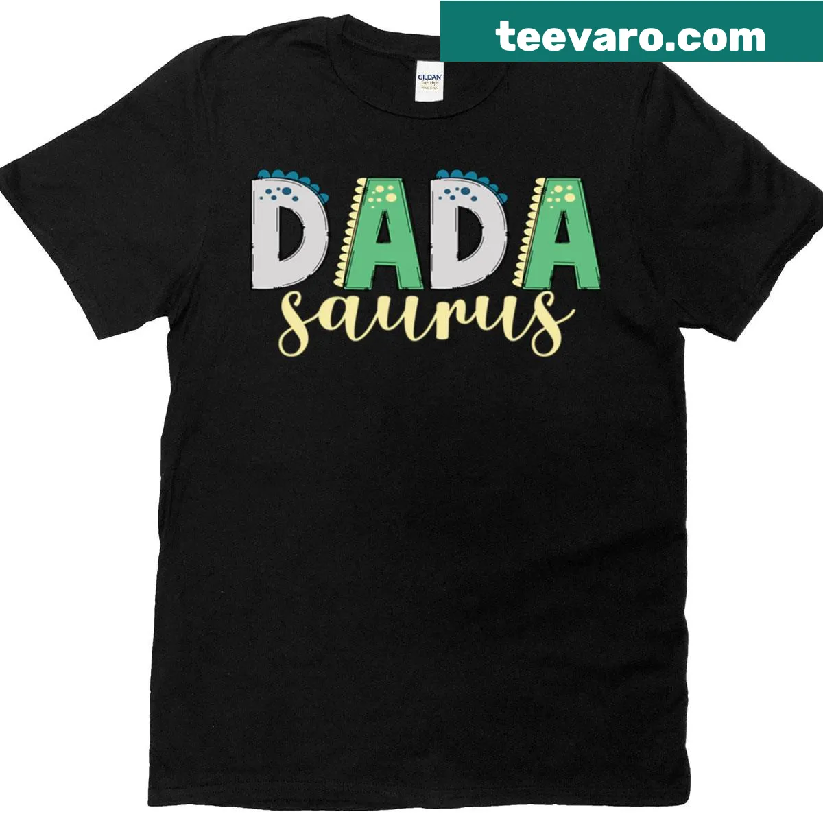 Kids t-shirt with a cute dinosaur and 'Dada Saurus' — on a men's t-shirt