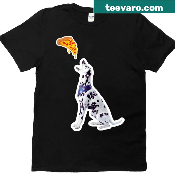 Dalmatian dog illustration with pizza graphic T-shirt
