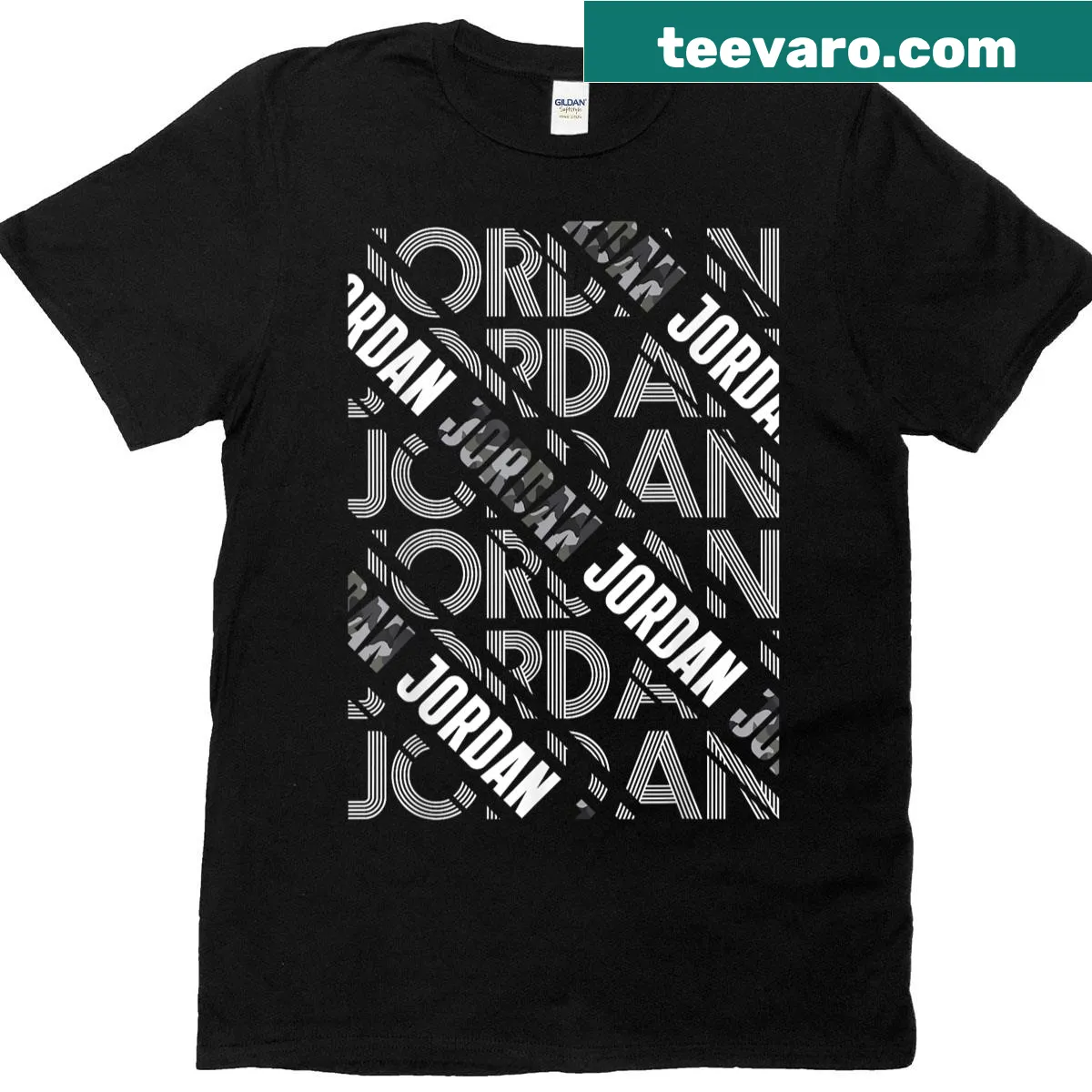 Diagonal camo pattern with Jordan branding on a T-shirt — on a men's t-shirt