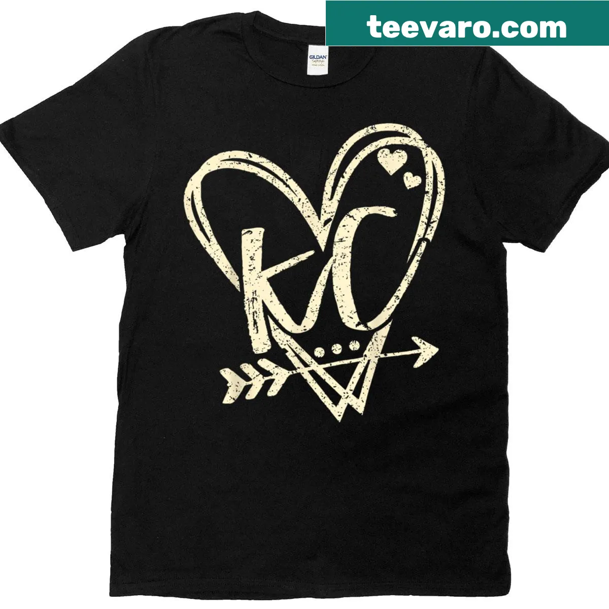 Distressed KC heart graphic T-shirt celebrating Kansas City — on a men's t-shirt