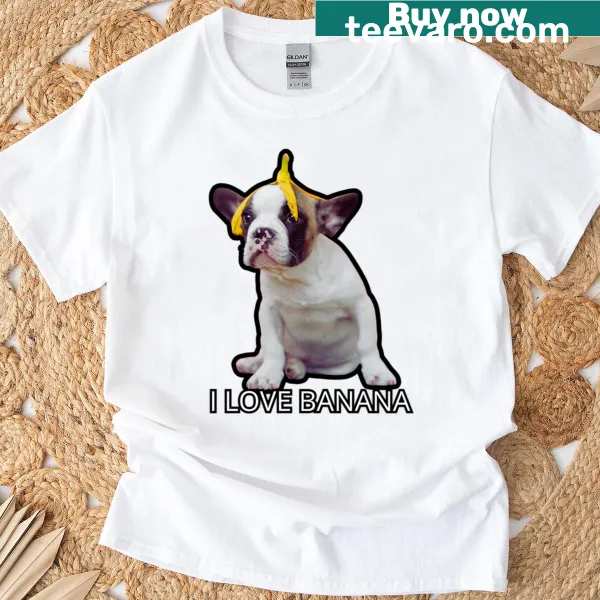 Cartoon dog enjoying a banana on a playful T-shirt