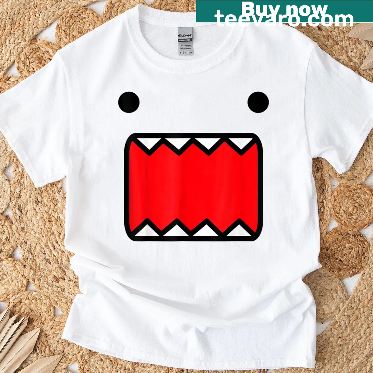 Vintage cartoon Domo Kun face graphic on a T-shirt — on a men's t-shirt