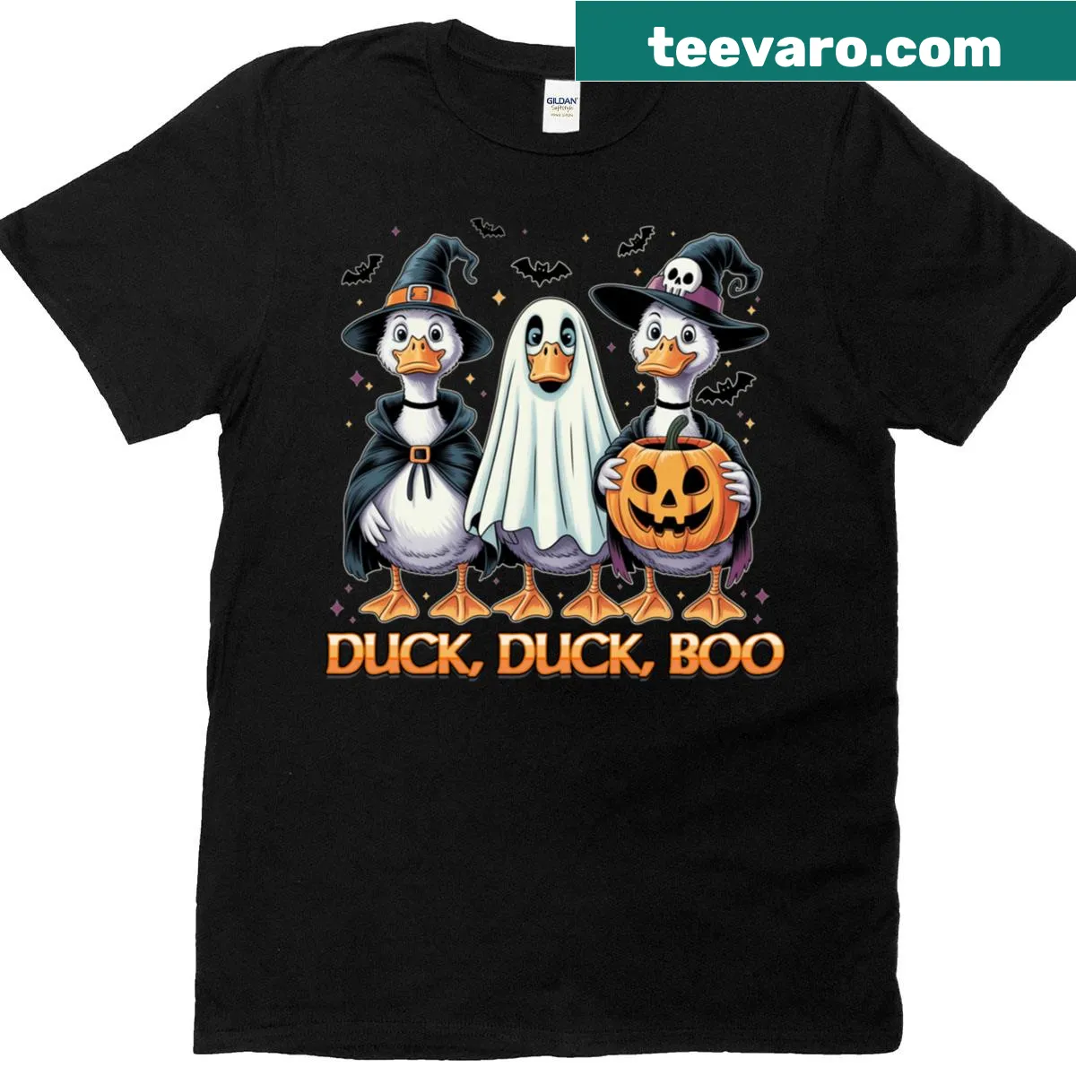 Funny Duck Duck Boo Halloween T-shirt — on a men's t-shirt