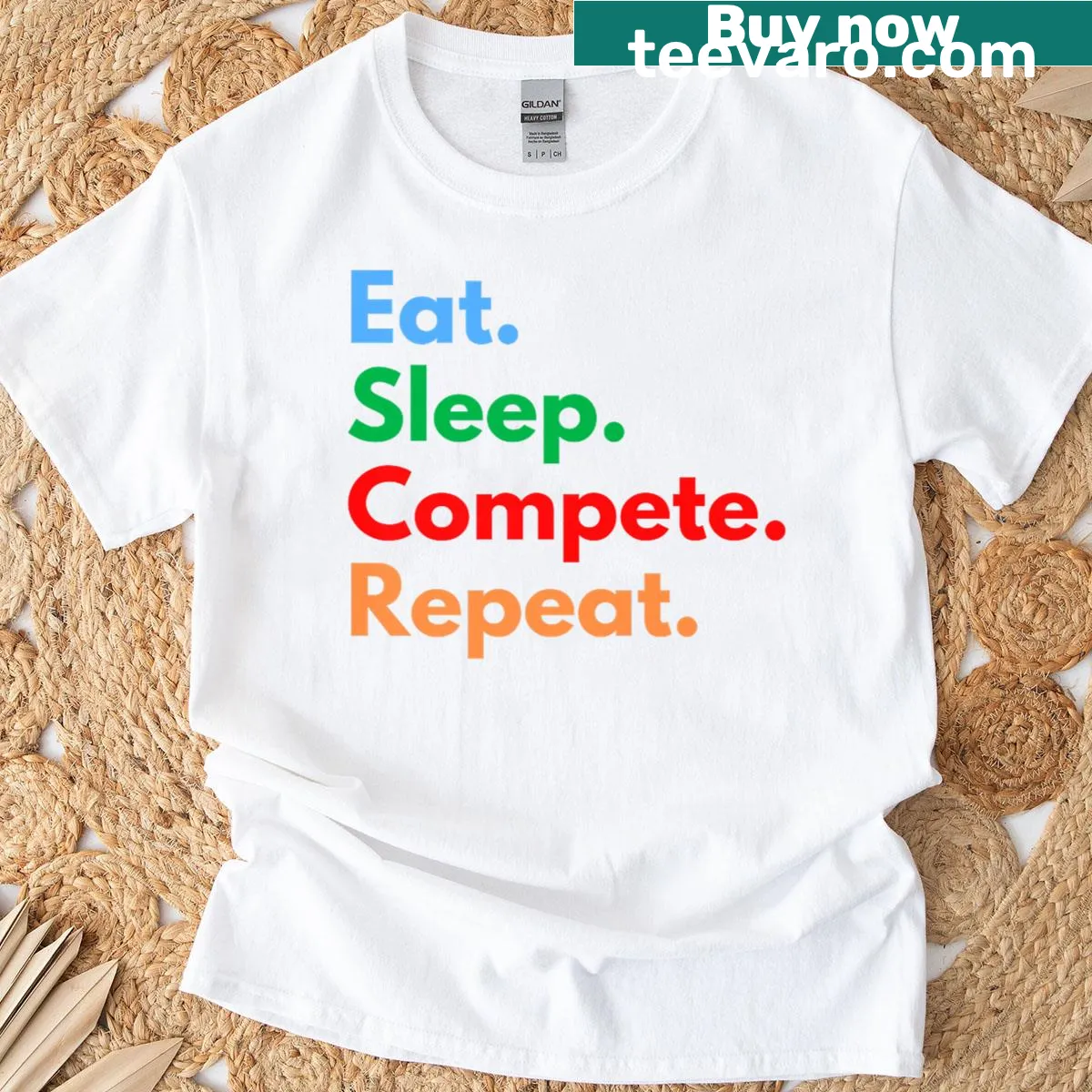 T-shirt featuring the motivational phrase about competition and dedication. — on a men's t-shirt