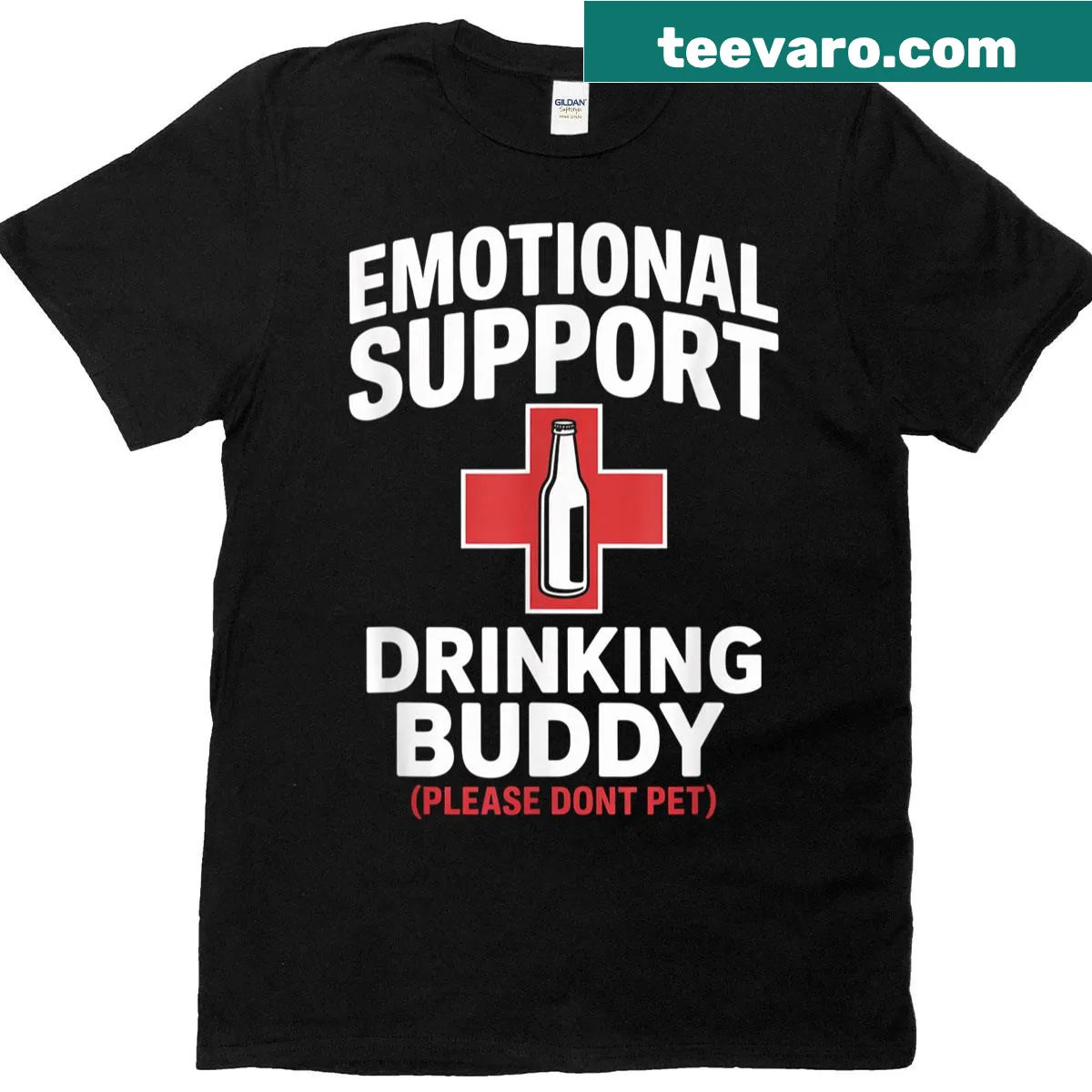 Funny T-shirt for social gatherings stating 'Emotional Support Drinking Buddy' — on a men's t-shirt