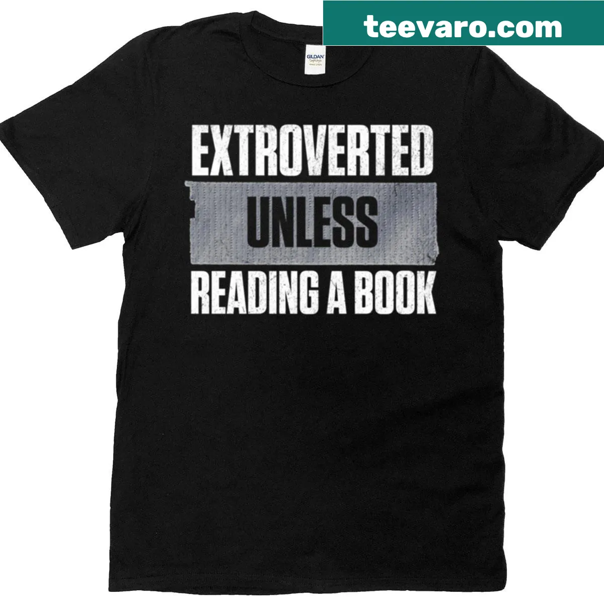 Typographic design shirt saying Extroverted Unless Reading A Book — on a men's t-shirt