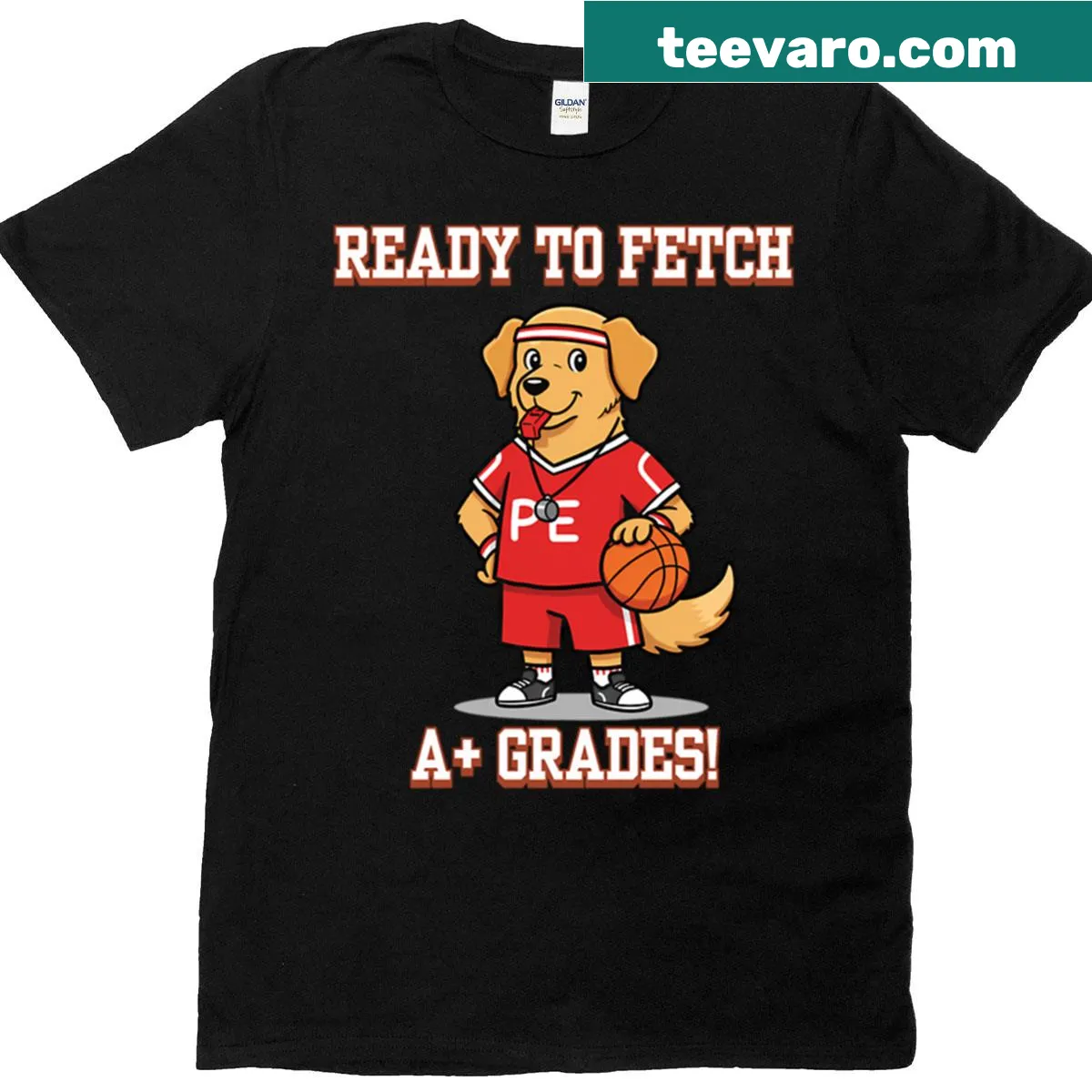 Playful T-shirt with 'Fetch Some A Grades' text for students — on a men's t-shirt