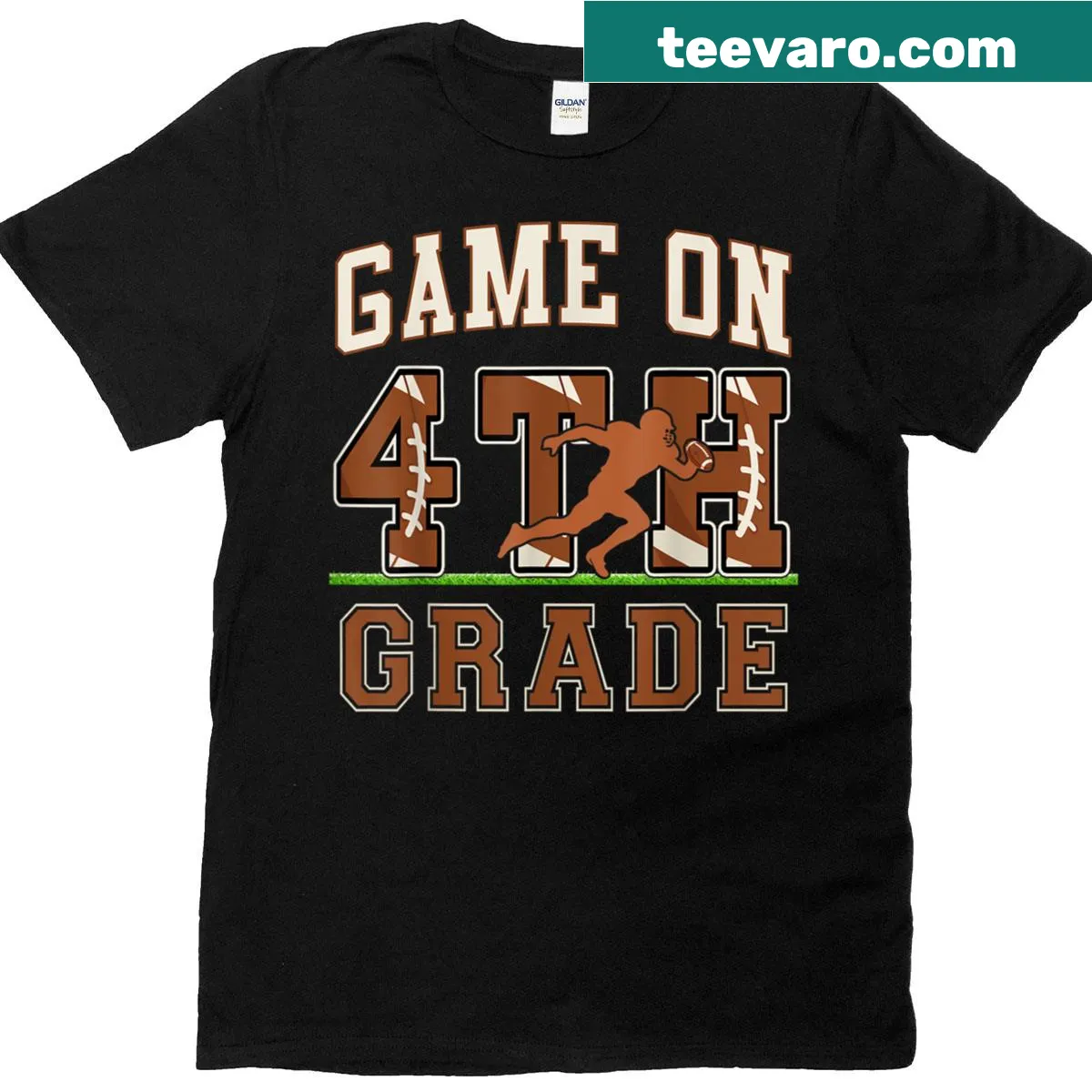 Boys football-themed T-shirt for fourth grade with playful lettering — on a men's t-shirt