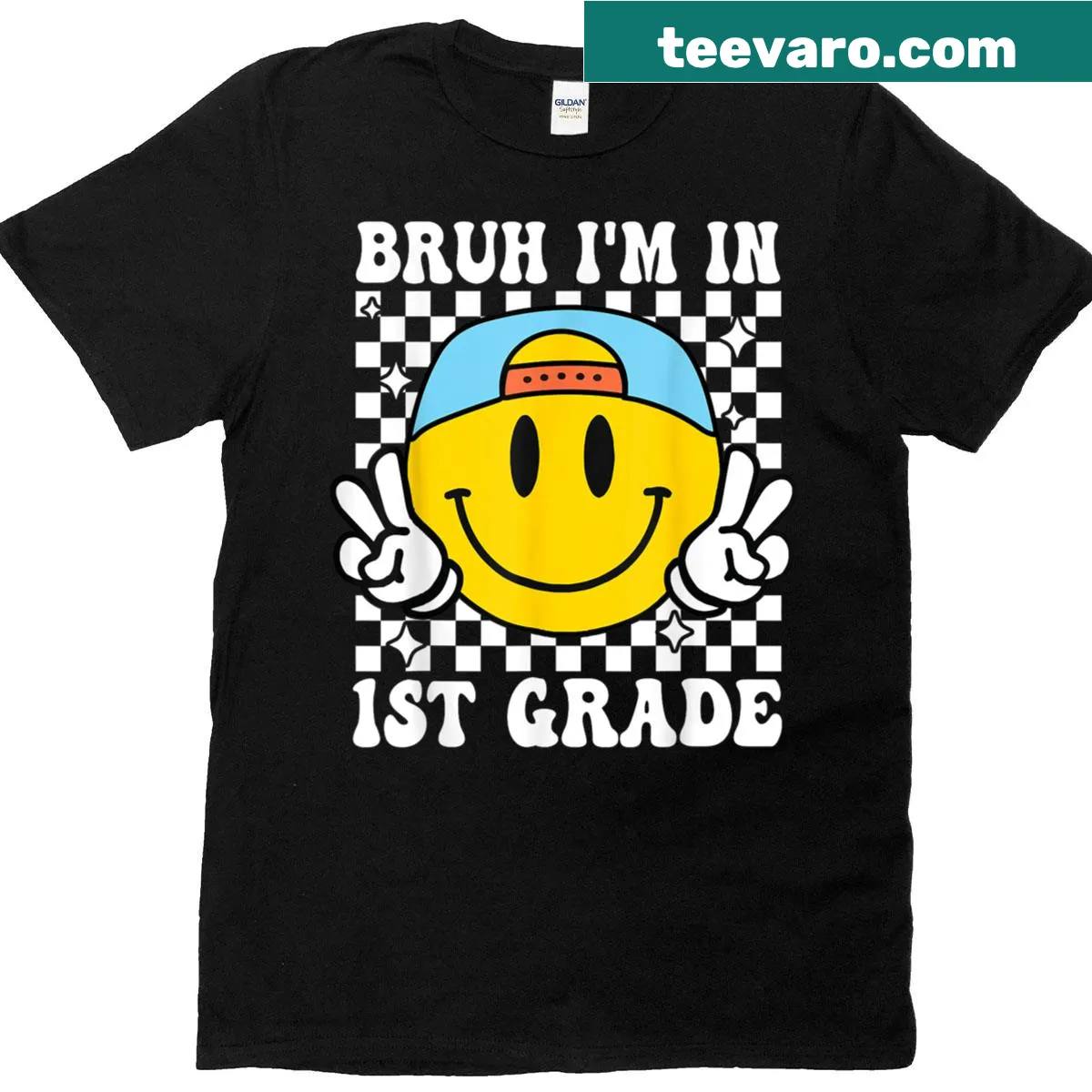Funny T-shirt for first graders with the phrase 'Bruh, I’m in 1st Grade' — on a men's t-shirt