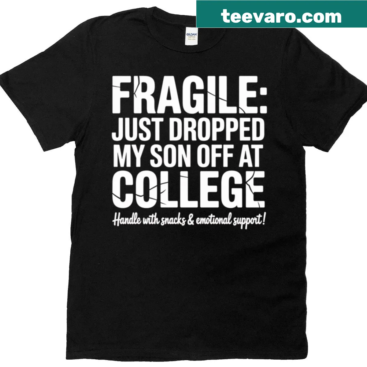 Funny graduation t-shirt saying I Just Dropped My Son Off At College — on a men's t-shirt