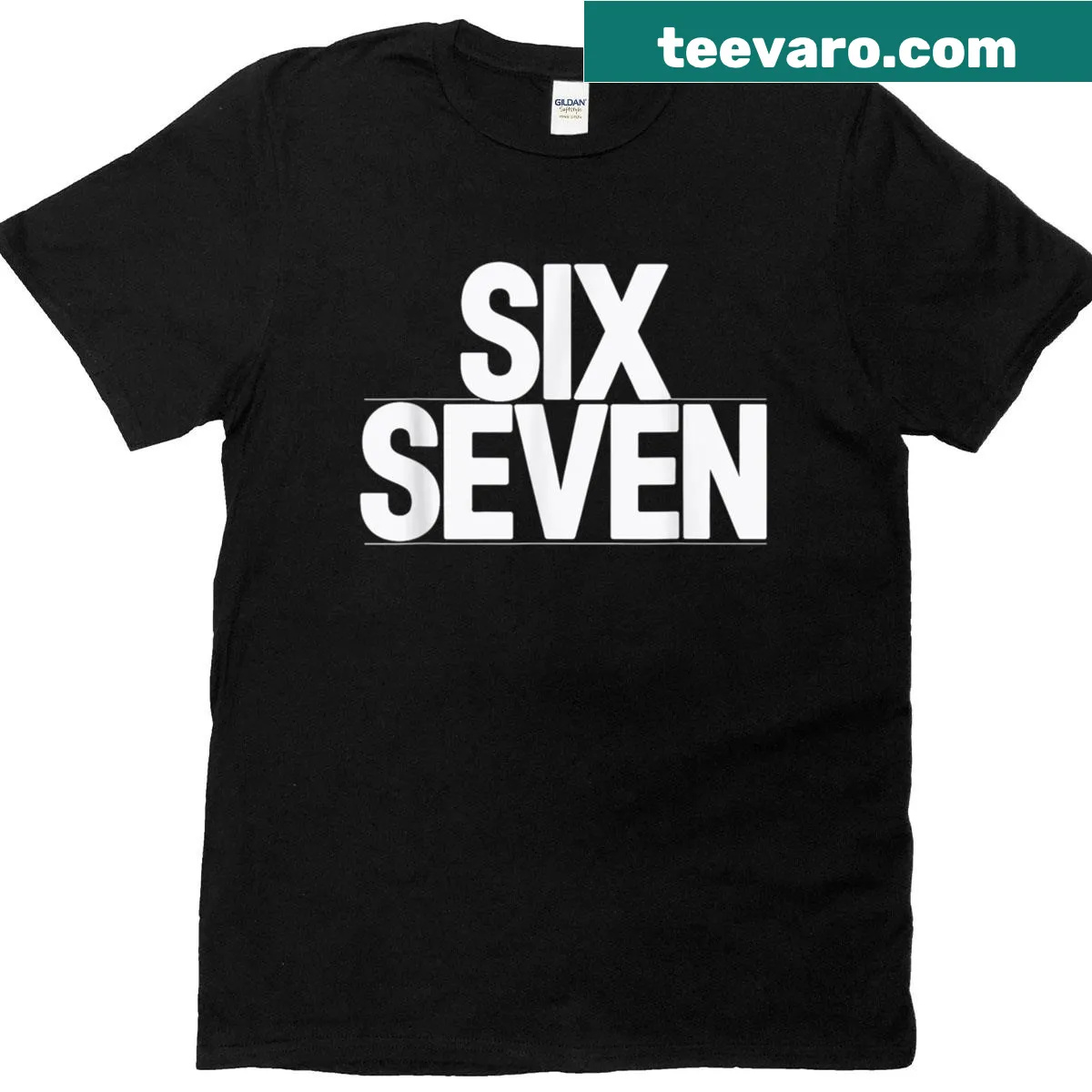 T-shirt featuring a fun meme design with the numbers six and seven — on a men's t-shirt