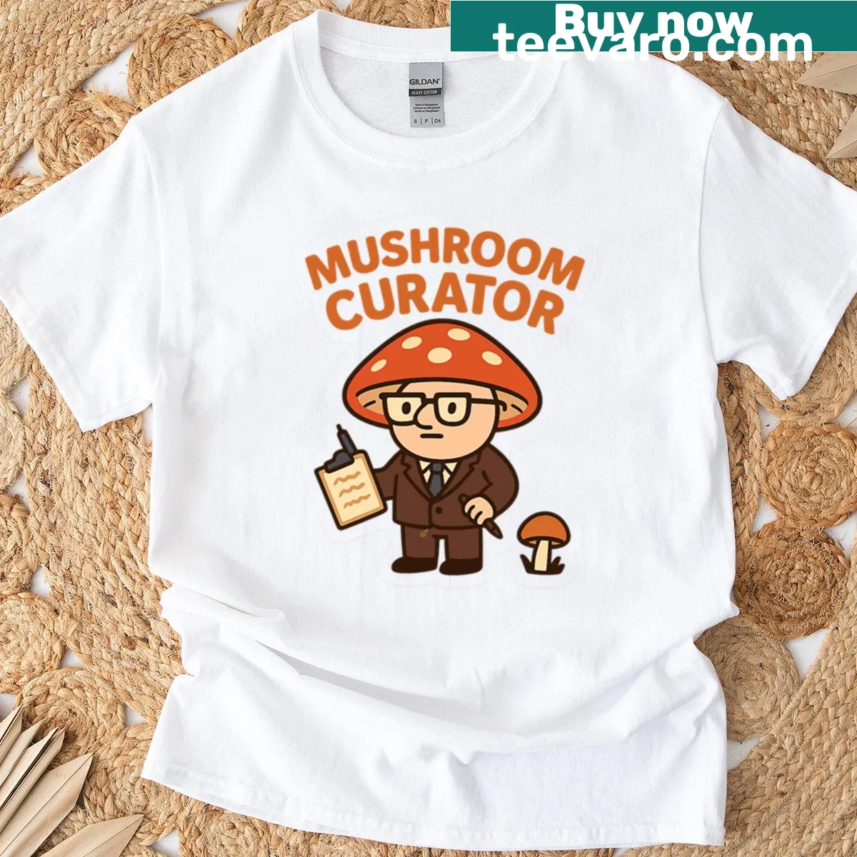 Oversized tee with a funny mushroom cartoon design for nature lovers. — on a men's t-shirt