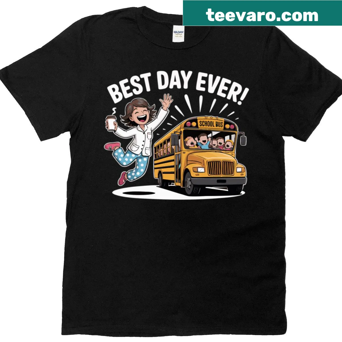 Humorous back-to-school mom t-shirt with 'Best Day Ever' text — on a men's t-shirt