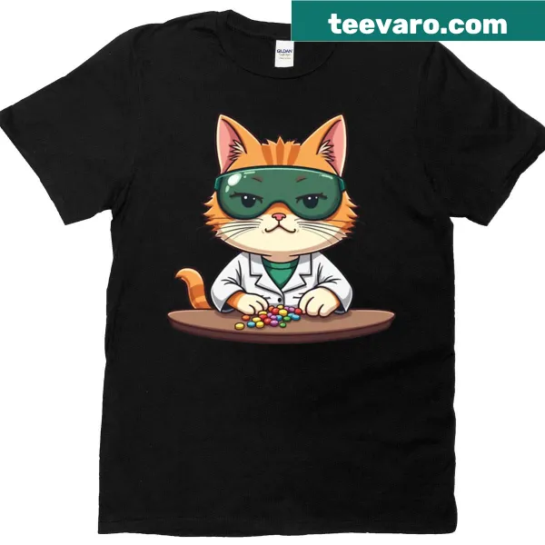 Cartoon cat pharmacist design funny t-shirt for cat lovers