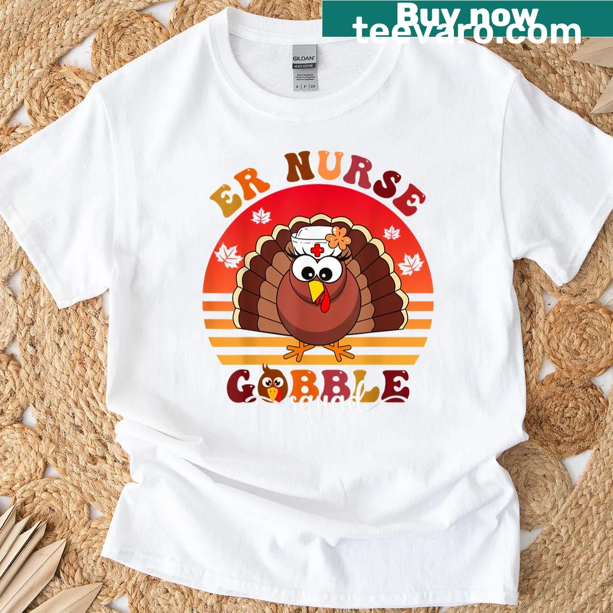 Funny Thanksgiving T-shirt for ER nurses with 'Gobble Squad' text — on a men's t-shirt