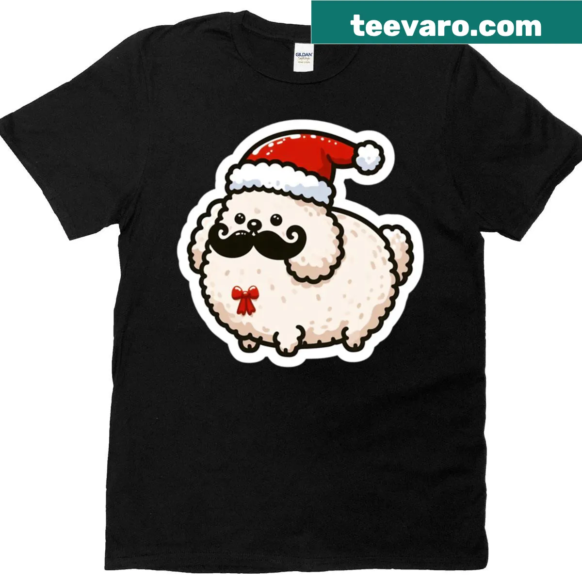 Christmas t-shirt featuring a fluffy poodle with a Santa hat — on a men's t-shirt