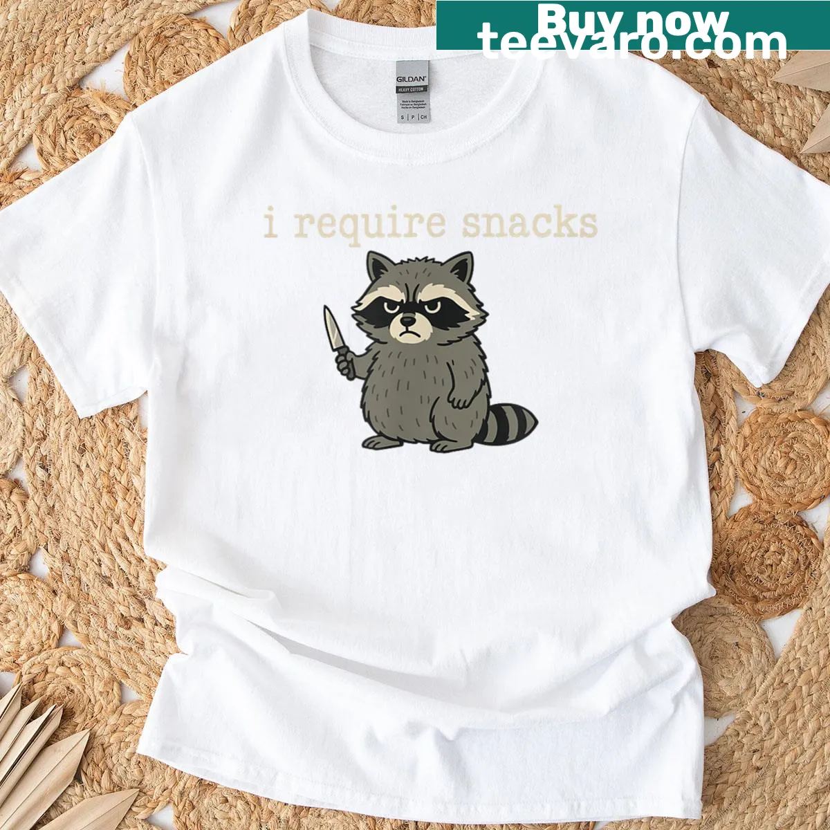 Raccoon T-shirt with funny snack quote — on a men's t-shirt