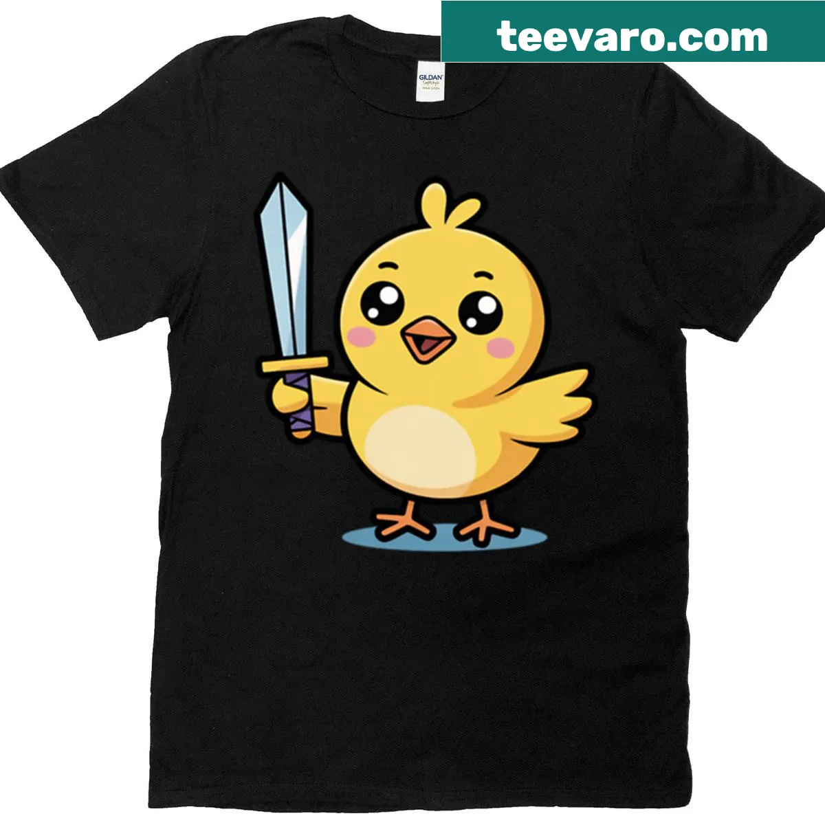 Cute kawaii yellow chick graphic on a T-shirt — on a men's t-shirt