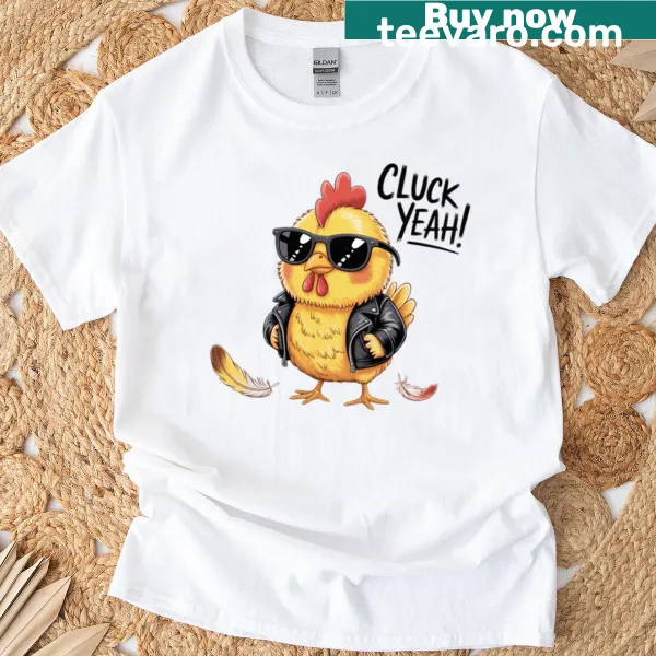 Cartoon chick in leather jacket on a humorous t-shirt