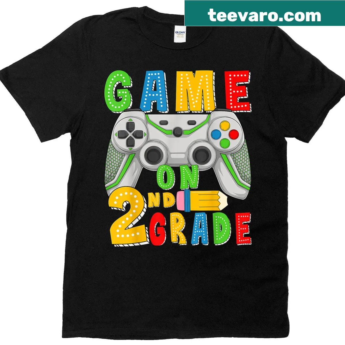 Back to school t-shirt for boys featuring 'Game On' text for 2nd grade — on a men's t-shirt