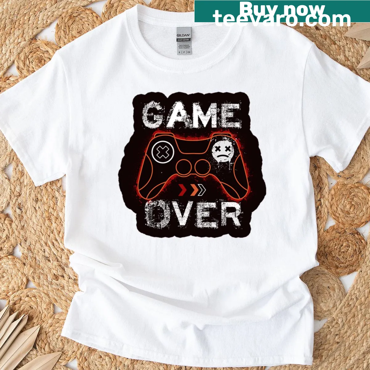 Gaming humor oversized t-shirt with 'Game Over, Man' text — on a men's t-shirt