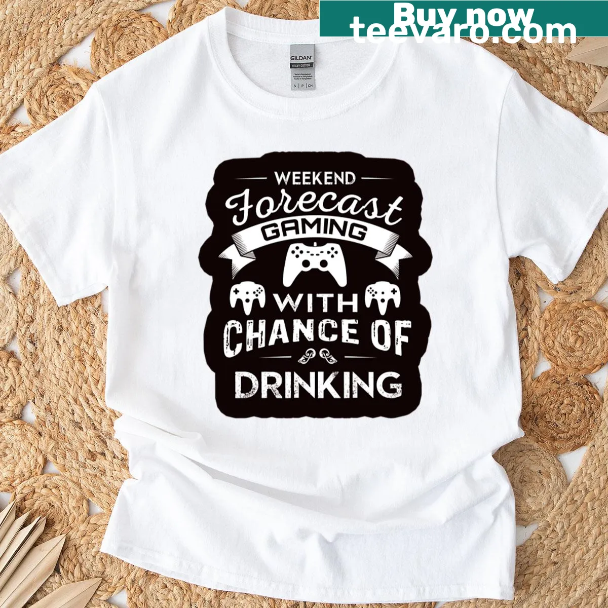 Funny gaming forecast T-shirt with drinking and gaming themes — on a men's t-shirt