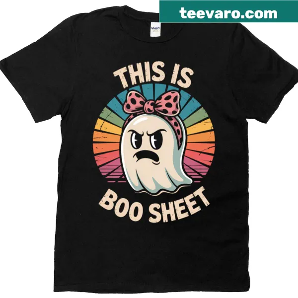 Funny ghost in leopard print on Halloween T-shirt